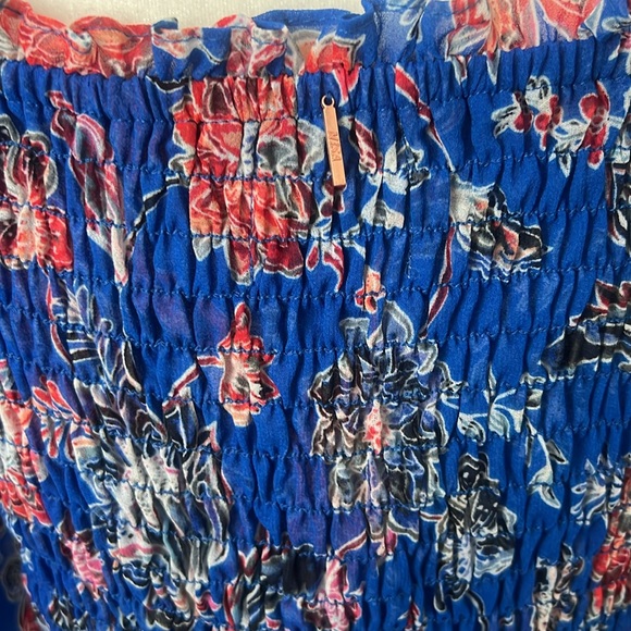 NWT MISA Los Angeles Ancora Blue Floral Chiffon Tie Front Cropped Top Reg. $275 - Picture 8 of 11